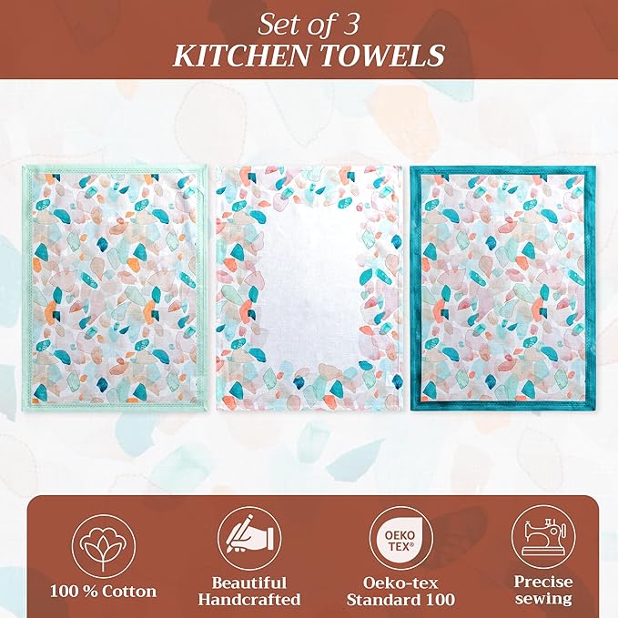 Maison d' Hermine Kitchen Towels Set of 3 100% Cotton 27.50" x 20" Reusable Cloth Tea Dish Towels Absorbent with Hanging Loop for Kitchen Gifts for Mothers Day Spring/Summer (Summer Picnic)