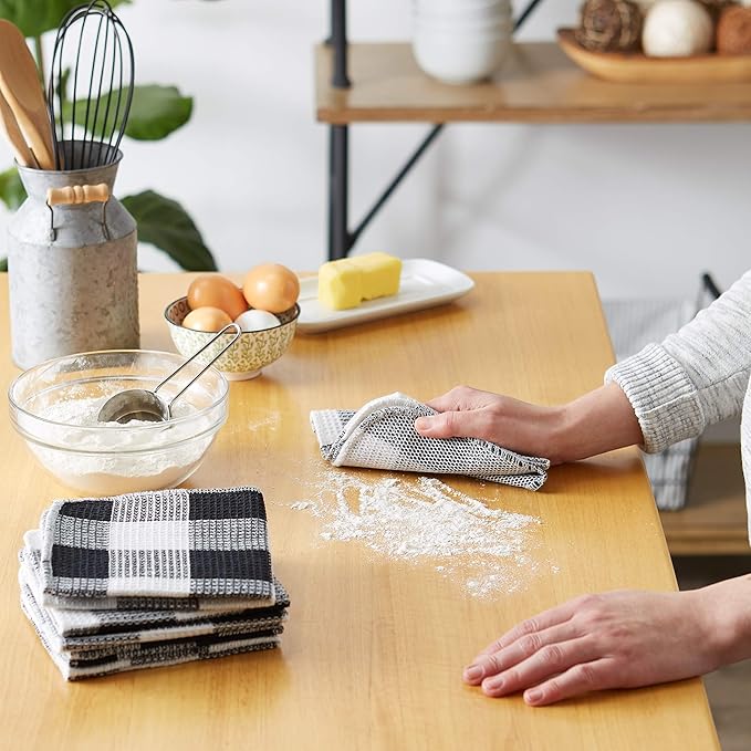 DII Scrubber Dishcloths Collection Windowpane Dishrag Set, 12x12, Black Buffalo Check, 6 Piece