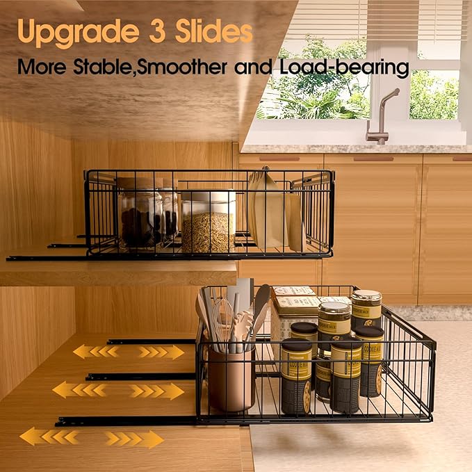 Expandable Pull Out Cabinet Organizer Adjustable Width 13"-20", Kitchen Organization with Adhesive.Bathroom Under Sink Organizers and Storage,Bedroom Slide out Drawers,Pantry