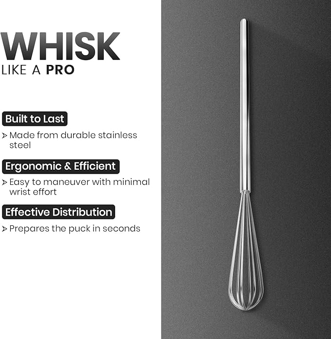 Rattleware Stainless Steel 10.5" Round Coffee Whisk | Heavy-Duty Espresso Frothing Whisk | Durable, Easy-to-Clean Frother for Baristas and Home Coffee Enthusiasts