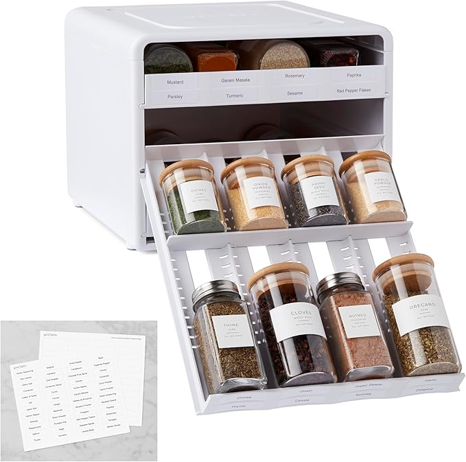 YouCopia SpiceStack® Adjustable Spice Rack Organizer, Pull-Down 24-Bottle Seasonings and Spices Holder for Kitchen Cabinet and Pantry Organization with 104 Included Labels | Adjustable, Organizer, Seasonings, Spices Holder, Kitchen Cabinet