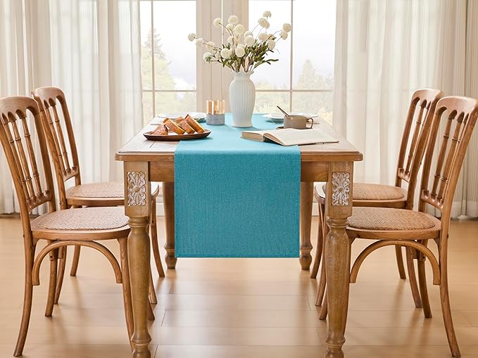 YATOJUZI Teal Table Runner Seasonal Summer Kitchen Dining Coffee Table Decoration 72 Inches Long Waterproof Turquoise Farmhouse Rustic Table Runner Home Wedding Party Decor 16x72Inch
