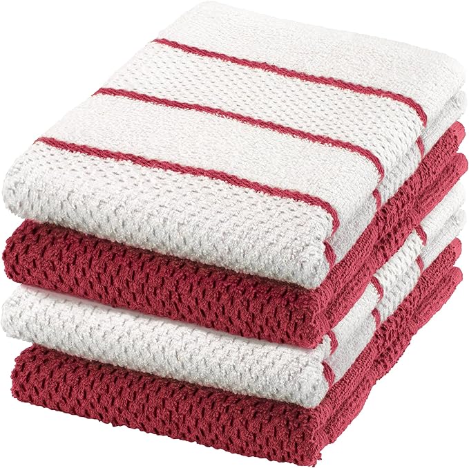 DecorRack 4 Pack Large Kitchen Towels, 16x19 inch Absorbent Dishcloths, 100% Cotton Terry Cleaning Cloth, Grey Set (Pack of 4)