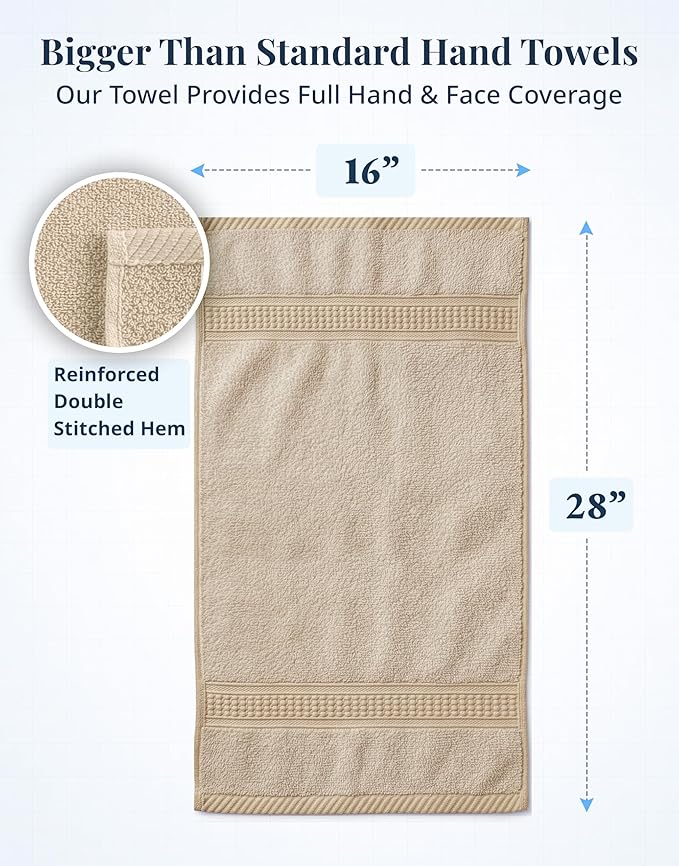 LANE LINEN Bathroom Hand Towels - 6 Pack (16" x 28"), 100% Ringspun Cotton Hand Towel Set - Soft, Lightweight, Fade & Shrink Resistant - Everyday Use, Face Towels for Bathroom, Gym and Travel - Taupe
