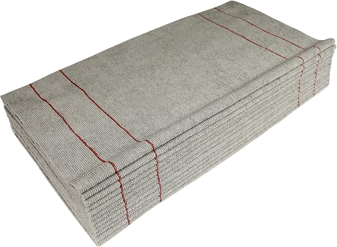 CleanAide Silver-Embedded Microfiber Towels, Edgeless, Lint-Free, Odor-Resistant, Ultra Absorbent, Streak-Free Cleaning for Auto, Home, Kitchen, Glass & Electronics, 16x16 in, 12-Pack, Red Stripes