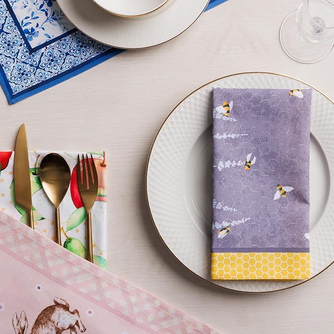 Maison d' Hermine Cloth Napkins Set of 4 100% Cotton Everyday Reusable Square Napkins Cloth Washable Dinner Wedding Restaurant Gifts for Mothers Day Spring/Summer (Bees are Buzzing, 18" x 18")