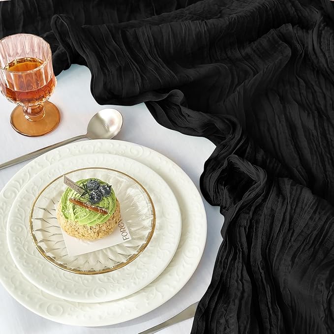 IVAPUPU 2 Pcs Cheesecloth Table Runner - 10ft Black Spring Boho Gauze Black Cheese Cloth Table Runners for Indoor Baby Shower Decorations Wedding Party Garden Decor