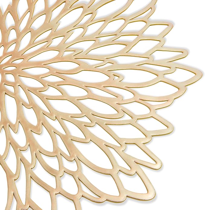 Juvale 10 Pack Gold Vinyl Placemats - 14.4" x 14.4" Round Table Mats and Plate Chargers with Leaf Design for Elegant Table Decor and Protection - Stylish Charger Plates for Events and Wedding Parties