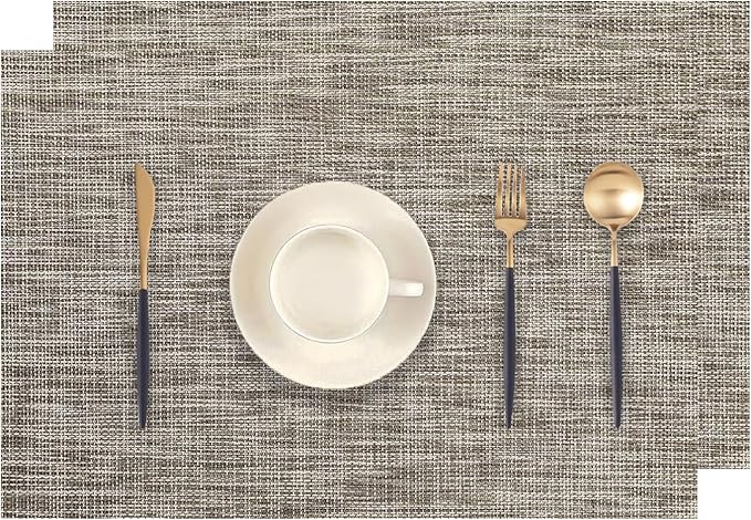 Cappuccino Placemats Set of 2 - Heat Resistant Non-Slip Place mats for Dining Table, Washable Durable PVC Vinyl Woven Table Mats (Cappuccino, 2)