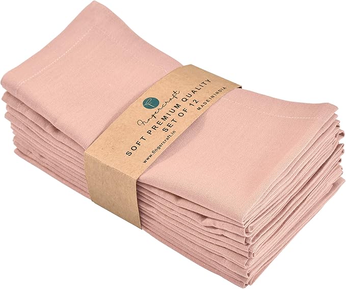 Cloth Napkins Dinner Washable Set of 4 in Cotton Linen Fabric Premium Quality, Mitered Corners for Reusable Every Day Use Pre Shrunk and Good Absorbency Christmas Cloth Napkins (Pack of 4, Pink)