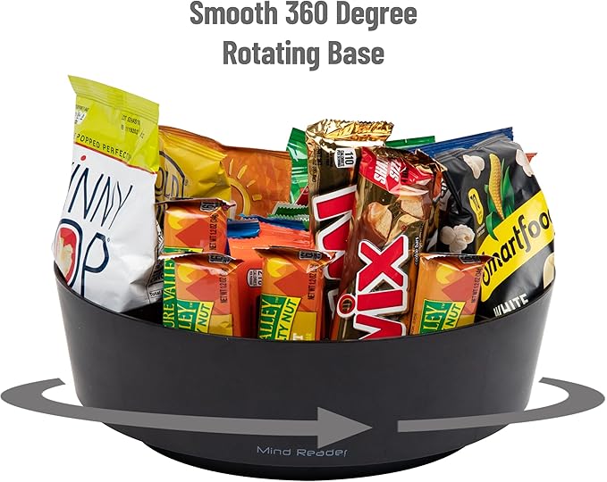 Mind Reader Snack Carousel, Countertop Organizer, Snack Tray, Condiment Holder, Breakroom, Kitchen, 12"L x 12"W x 4"H, Black