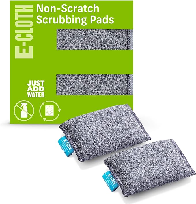 E-Cloth Non-Scratch Scrubbing Pads - Scrubbing Dish Sponges Kitchen Cleaning Kit - Reusable Scrubber Sponges for Dishes and Cleaning - Non-Scratch Scrubbers for Cleaning - 2-Pack