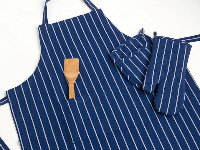 DII Professional and Commercial Grade, Chef Stripe Kitchen, Apron, Nautical Blue