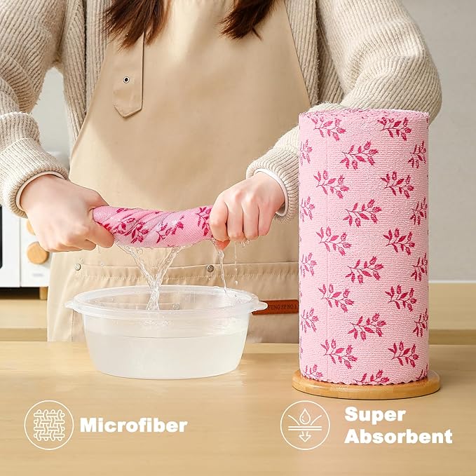 Microfiber Cleaning Cloth Roll,80 Pack Cleaning Towels,Lint Free Rags Paper Towels & Tear Away Reusable Towels,Washable Shop Rags Floral Wipe Cloth,Wash Cloths Dish Rags for Car Kitchen Window