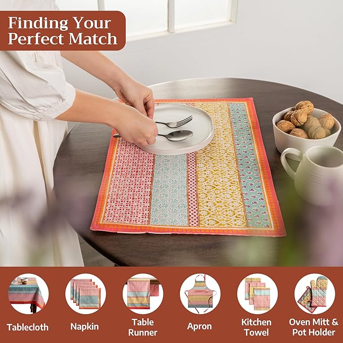 Maison d' Hermine Placemats Set of 4 100% Cotton Washable Cloth Place Mats Reusable Table Mats for Kitchen Dining Party Wedding Gifts for Mothers Day Spring/Summer (Provence, 13" x 19")