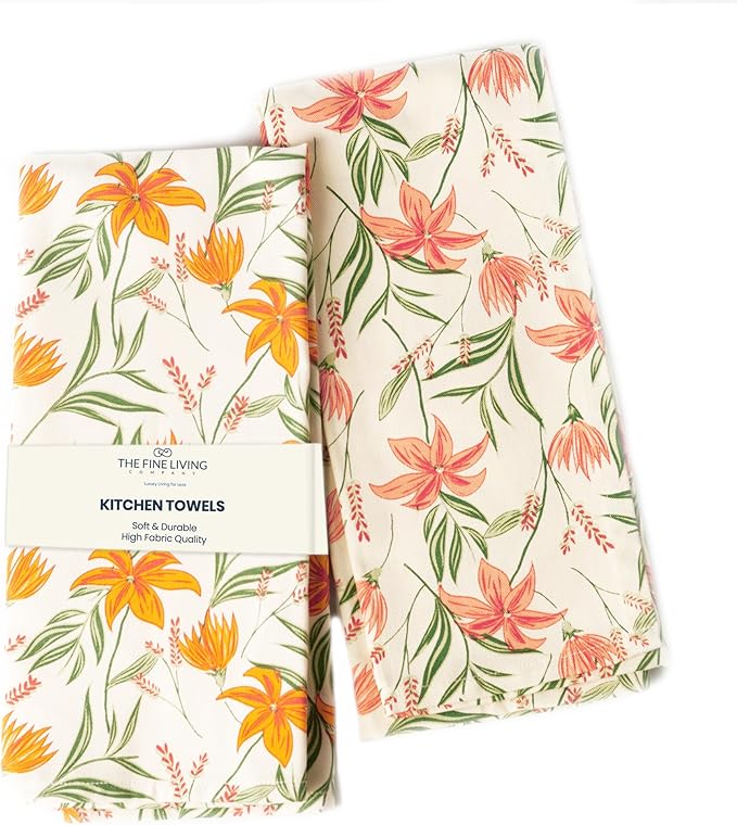 The Fine Living Co. 100% Cotton Kitchen Towels Set of 2, 18 x 28 inches, Ornamental Printed Dish Towel, Hand Towels, Boho Tea Towels, Kitchen Towels- Multifunctional, Stylish, Absorbent, Soft