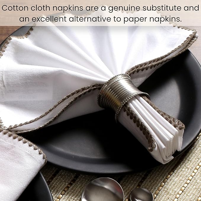 Cotton Clinic Cloth Dinner Napkins 100% Cotton 20x20 Inch Set of 4 - Soft Durable Reusable - Perfect for Dining Weddings Parties Holidays Easter and Everyday Use Table Napkins White Grey