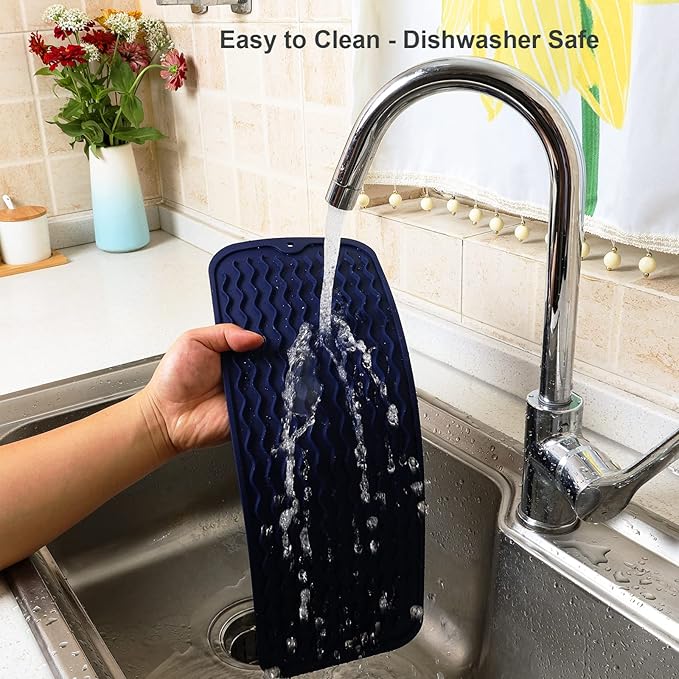 ZLR Silicone Sponge Holder & Sink Caddy Tray (6" x 17") - Narrow Dish Drying Mat for Kitchen Counter - Waterproof Soap Dispenser Organizer, Non-Slip Bathroom Vanity Tray (Midnight Blue)