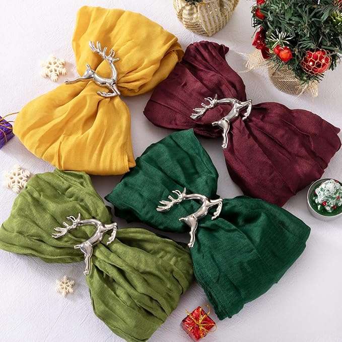 DeZerlor 20 Pack Fall Cheesecloth Napkins Washable Christmas Cloth Napkins Set of 20 Cotton Dinner Table Napkins Bulk 21x21 Inches for Thanksgiving Xmas Wedding Bridal Baby Shower Party Decor