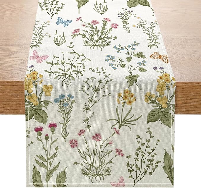 ONFAON Spring Decorations for Home,Spring Table Runner 13x72 Inch Wildflowers Floral,Seasonal Summer Home Kitchen Dining Room Table Decorations