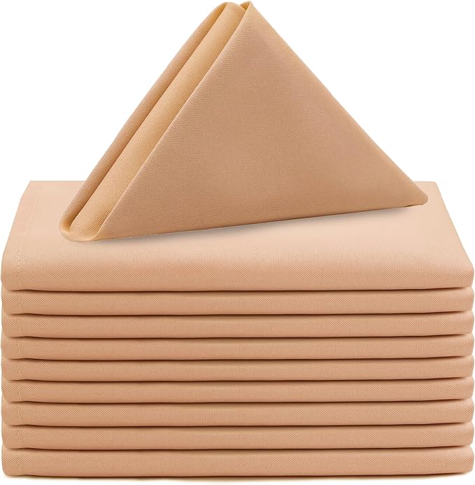 Your Chair Covers - 10 Pack 20 Inch Peach Cloth Polyester Napkins – Washable Dinner Fabric Napkins with Hemmed Edges for Weddings, Restaurants & Special Events