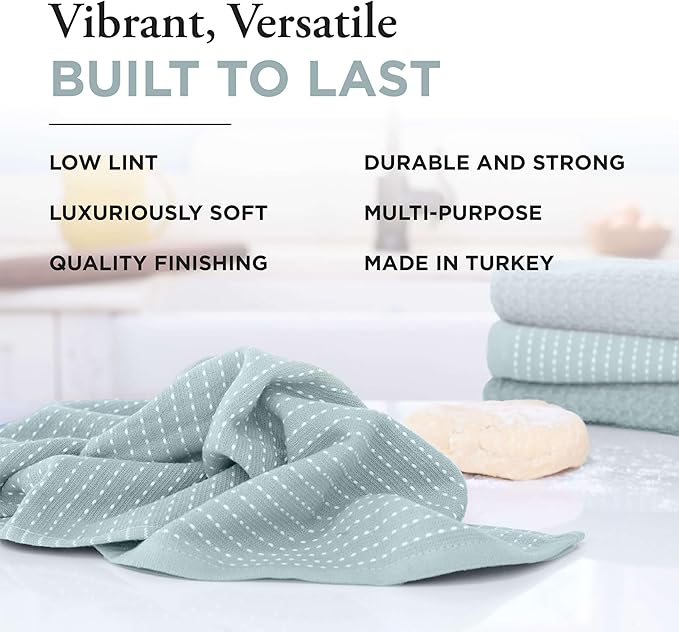 Thyme and Sage 100% Cotton Premium Turkish Kitchen Hand Towel Set, 16"x26", Ultra Absorbent, 350 GSM, Blue Maize, Pack of 4