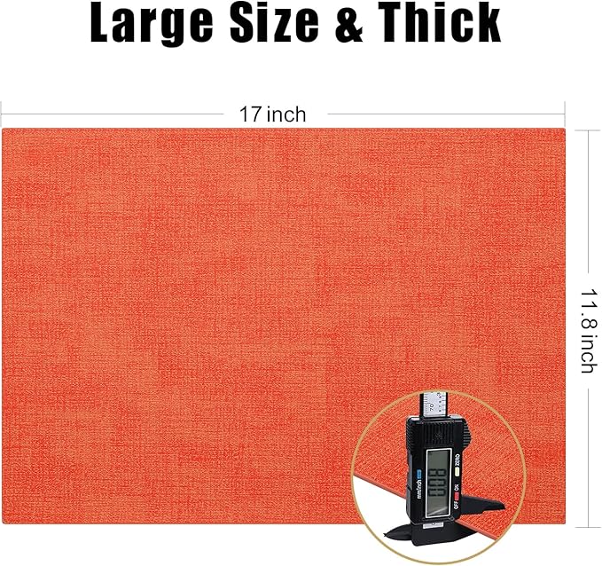 Homaxy Faux Leather Heat Resistant Placemats for Dining Table Set of 6, Waterproof Wipeable Washable PU Table Mats, Easy to Clean Anti-Slip Place Mats, 11.8" x 17", Orange