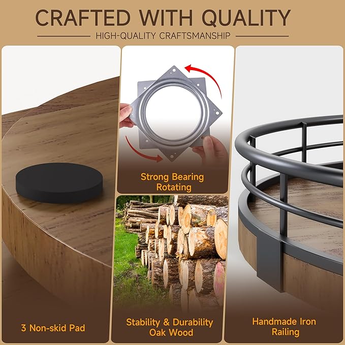 Farmhouse Oak 13" Lazy Susan Turntable Organizer for Cabinet, Round Wooden Lazy Susan Organization and Storage for Dining Table, Pantry, Kitchen, Countertop, Cupboard,Home Decor, Walnut Wood