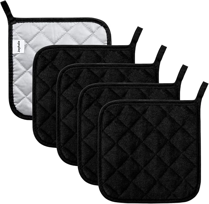 Pot Holders Cotton Made Machine Washable Heat Resistant Potholder, Pot Holder, Hot Pads, Trivet for Cooking and Baking (5, Black)