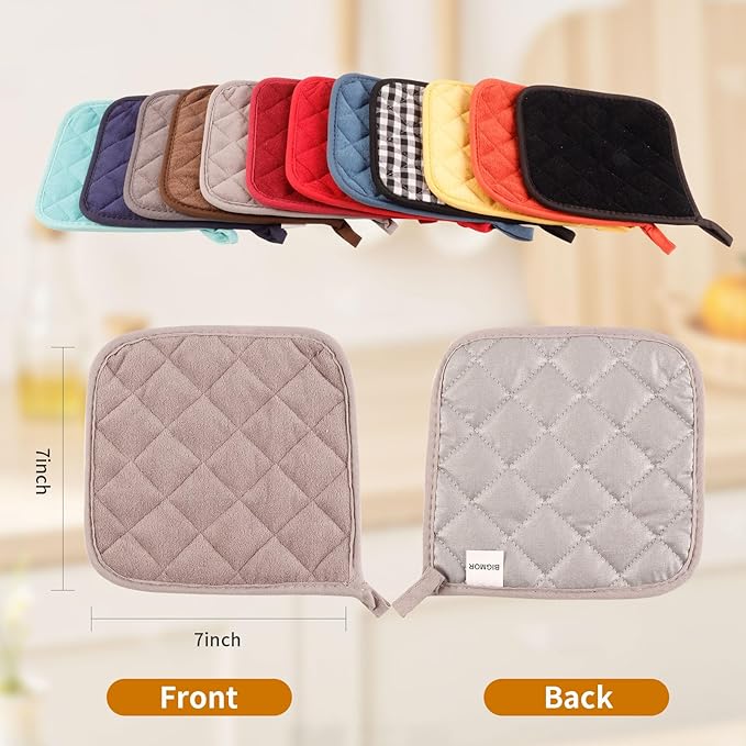 5 Pack Pot Holders for Kitchen Easy-Care Cotton Machine Washable hot Pads for Kitchen for Cooking and Baking Oven Light Gray