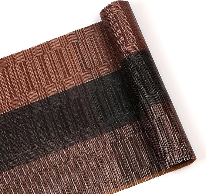 SHACOS Table Runners Woven Vinyl PVC Table Runner 12 x 36 inch Wipe Clean Bamboo Weave Countertop Table Decor Mats Indoor Outdoor, Ombre Coffee Black