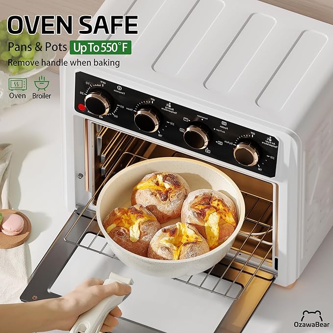 23 Pcs Pots and Pans Set Non Stick, Ceramic Cookware Set Non Toxic with Detachable Handles, Healthy Induction Cookware Oven Safe RV Kitchen Set, PFAS PFOA & PTFE Free, Cream White