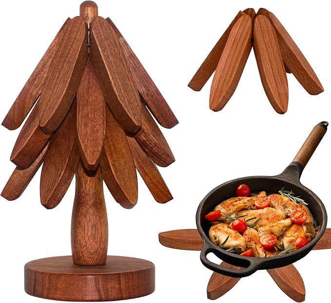 Wooden Tree Coasters, Trivets for Hot Dishes - Set of 3 for Easy Storage - Suited for Hots/Pans/Bowl/Teapot/Hot Holders - Multifunctional Ornaments (Dark - 3 PCs)