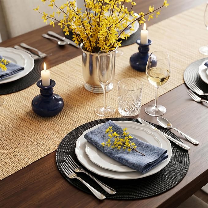 AHHFSMEI Round Placemats Set of 4 Heat Resistant Washable Non-Slip Woven Braided Table Mats for Dining Table Kitchen & Home Decor (Black,4)
