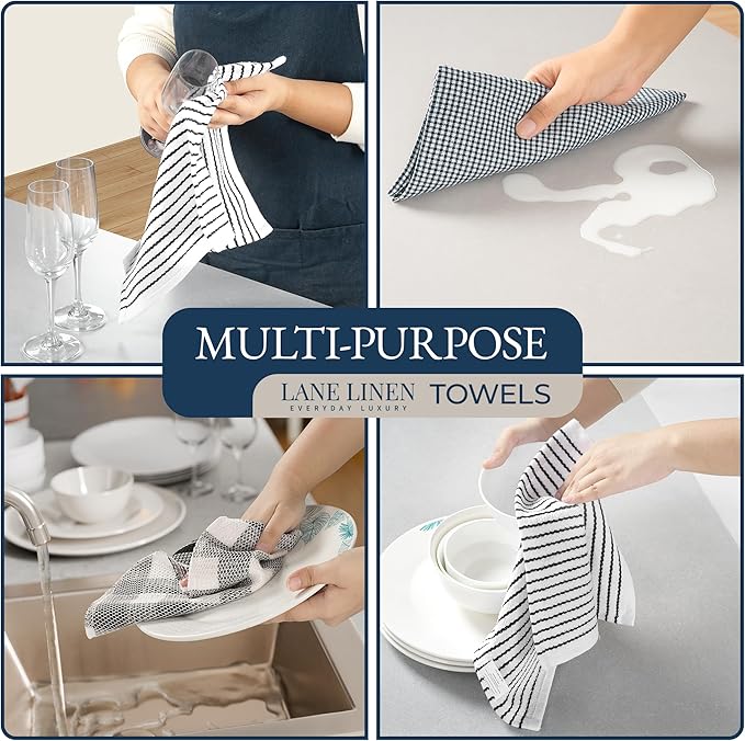 LANE LINEN Kitchen Towels & Dishcloths Set - 20-Piece Kitchen Essentials for New Home, Heat-Resistant Oven Mitts & Pot Holder, Absorbent Flour Sack Towels - Black