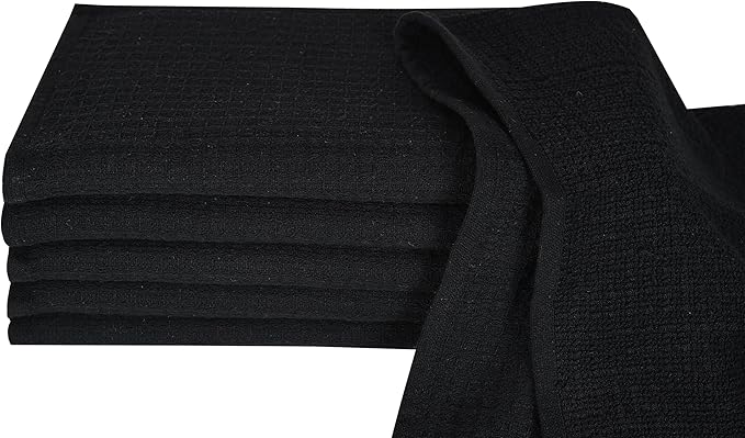 Dish Towels|Kitchen Dish Cloths Two-Sided Waffle Terry|13x28 Inches 100% Cotton Dish Rags Washing Dishes|Super Absorbent Reusable Quick Drying Dish Towels| 6-Pc Set Black