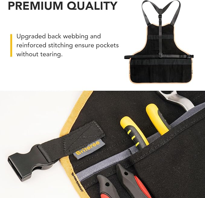 Work Tool Apron for Men and Women, Torso Length with 21 Tool Pockets, Durable Canvas Apron, DIY Enthusiasts, Gifts for Men Dad Father(Black)