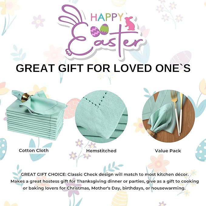 Bedding Craft Cotton Cloth Dinner Napkins Set of 12 – 18x18 Bird Egg Gray Hemstitched – Machine Washable Fabric Napkins for Weddings, Thanksgiving, Christmas & Daily Dining