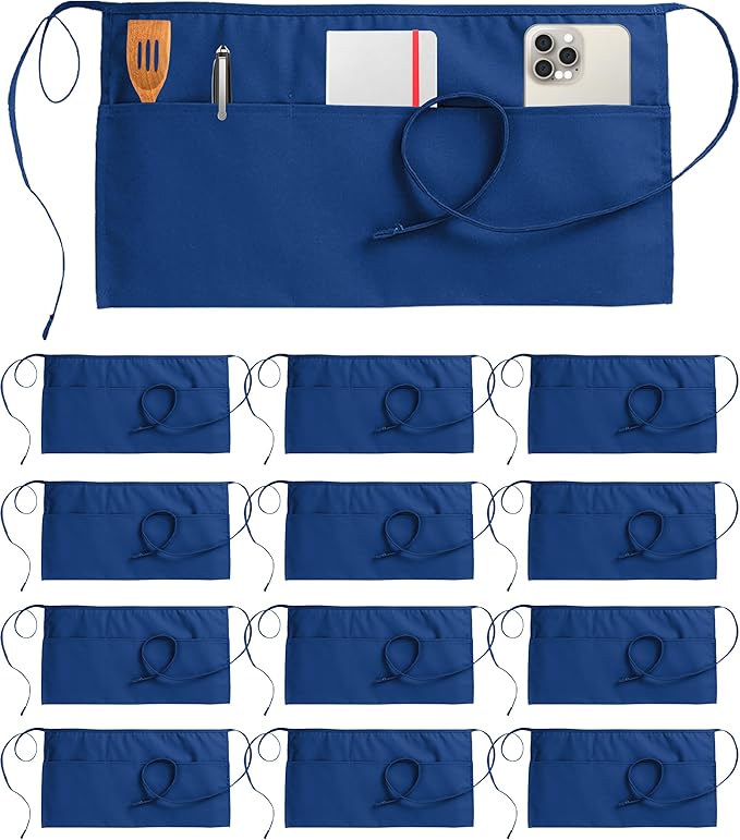 Utopia Wear 12 Pack Server Aprons with 3 Pockets, Waiter and Waitress Waist Aprons for Women with Pockets, Men Short Aprons