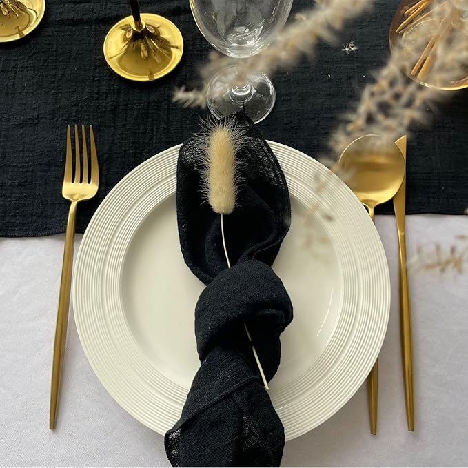 EHLDekol Gauze Cloth Napkins 6 Pack 16x16 Inches 100% Natural Soft Cotton Weddings Decorative Parties Family Everyday Use Bulk Linen Dinner Napkins (Black, 6 Pack)