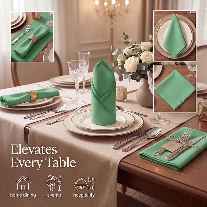 Urban Villa Cloth Napkins Set of 12 20x20 Inches 100% Cotton Napkins Cloth Washable Durable Reusable Absorbent Table Dinner Napkins Cloth for Christmas Parties Hotel Lunch Restaurant Weddings - Green