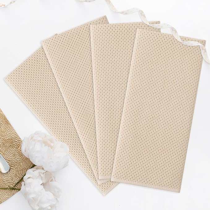 Kitinjoy 100% Cotton Waffle Weave Kitchen Towels (20 X 28 Inches, Beige), 4-Pack Super Soft and Absorbent Dish Towel for Drying Dishes