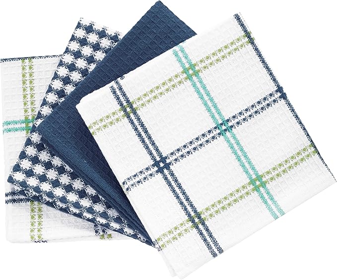 T-Fal Premium Waffle Dish Cloths: Highly Absorbent, Super Soft Long Lasting - 100% Cotton, 12"x13" Flat Waffle Dish Towel for Cleaning & Drying Dishes, (4-Pack), Cool