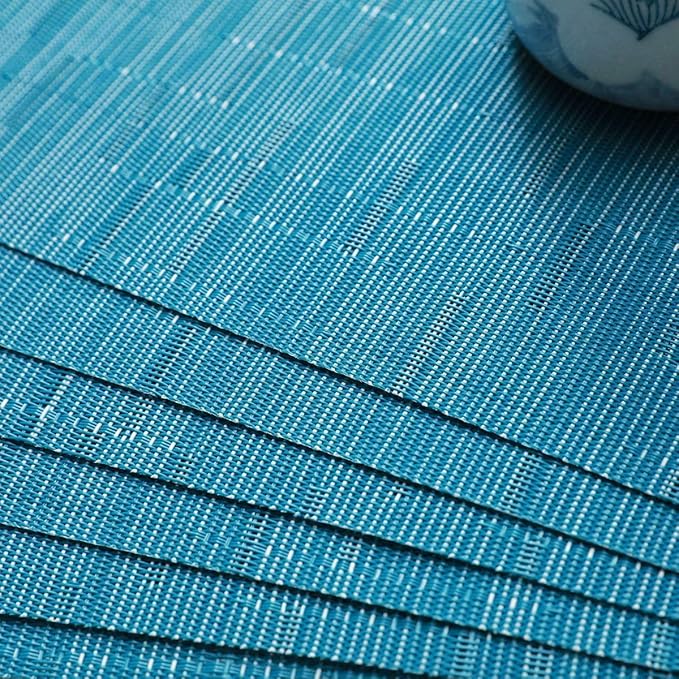 SHACOS Woven Vinyl Table Runner Indoor Outdoor 12x71 inch Kitchen Dining Table Runners Wipe Clean Washable PVC Table Runner, Teal Blue