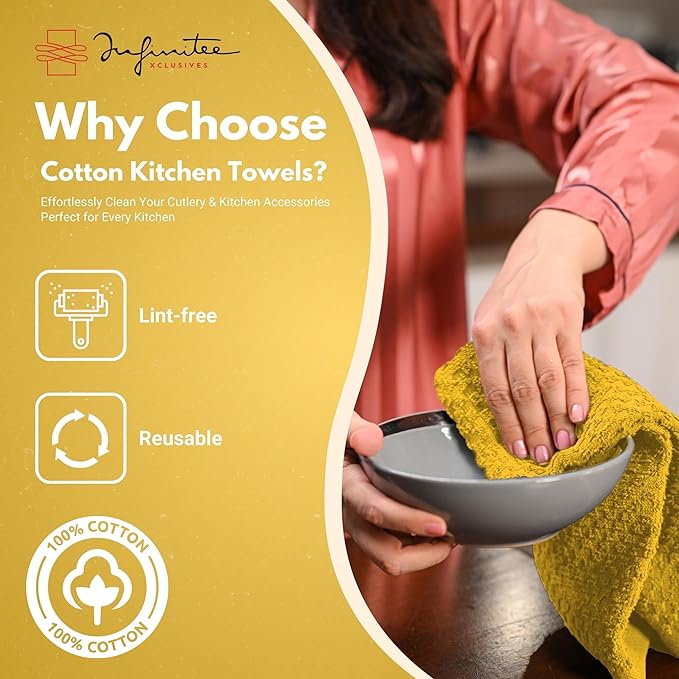 Infinitee Xclusives Premium Kitchen Towels - [Pack of 24] 100% Cotton Kitchen Hand Towels (15 x 25 Inches) - Dish Towels for Kitchen |Radiant Yellow|