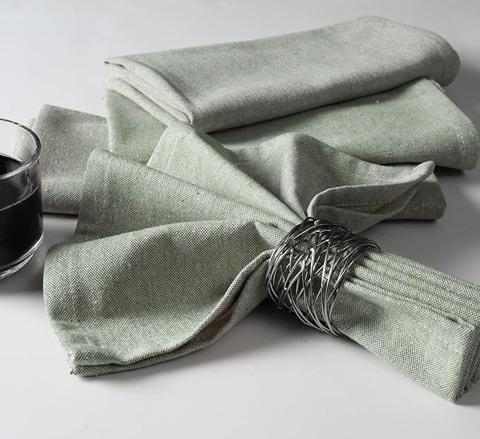 Native Fab Solid Cloth Napkin Set of 4, 100% Chambray Cotton, Washable, Reusable Dinner Cloth Napkin 17x17 inches, Table Decor Napkins for Dinner, Events, Olive Green