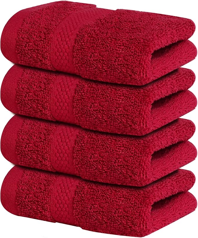 Infinitee Xclusives Luxury Wash Cloths for Showering [13x13] – 100% Cotton Washcloths [Pack of 4], Soft and Absorbent Face Towels for Bathroom Wash Clothes, Gym, and Spa (Burgundy)