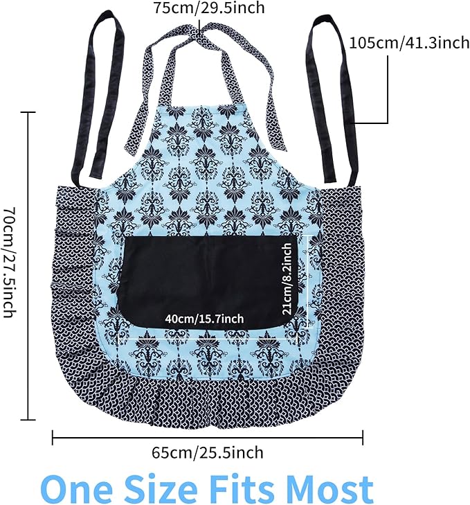 Lovely Flower Pattern Retro Aprons With Large Pockets for Women Girls Cooking Kitchen Bakery Mother's Gift