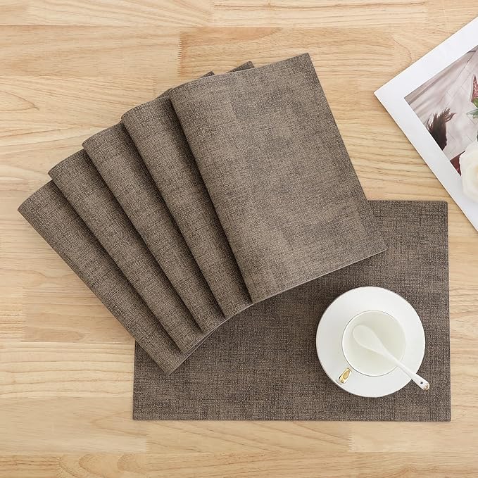 Homaxy Faux Leather Heat Resistant Placemats for Dining Table Set of 4, Waterproof Wipeable Washable PU Table Mats, Easy to Clean Anti-Slip Place Mats, 11.8" x 17", Dark Brown