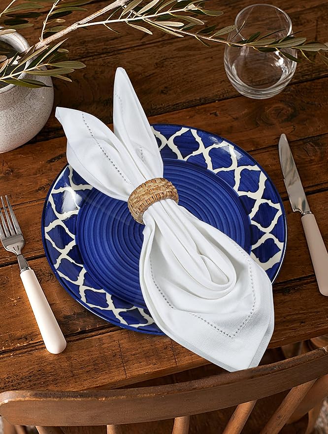 Lightnpro Decorative Cloth Dinner Napkins with Hemstitched, Wedding, Cocktail & Party Napkins, Mitered Corners, Machine Washable, 12 Elegant Table Napkins for Special Occasions - 18x18 Inch White